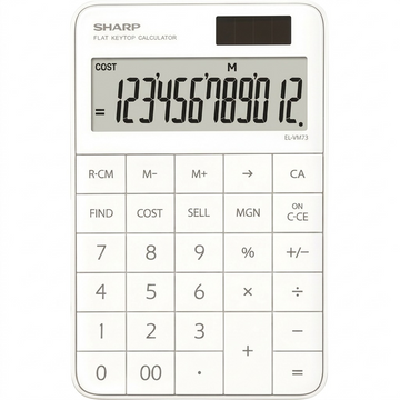- Sharp EL-VM73WH 12-Digit Flat Keytop Calculator - Pure white hero shot.