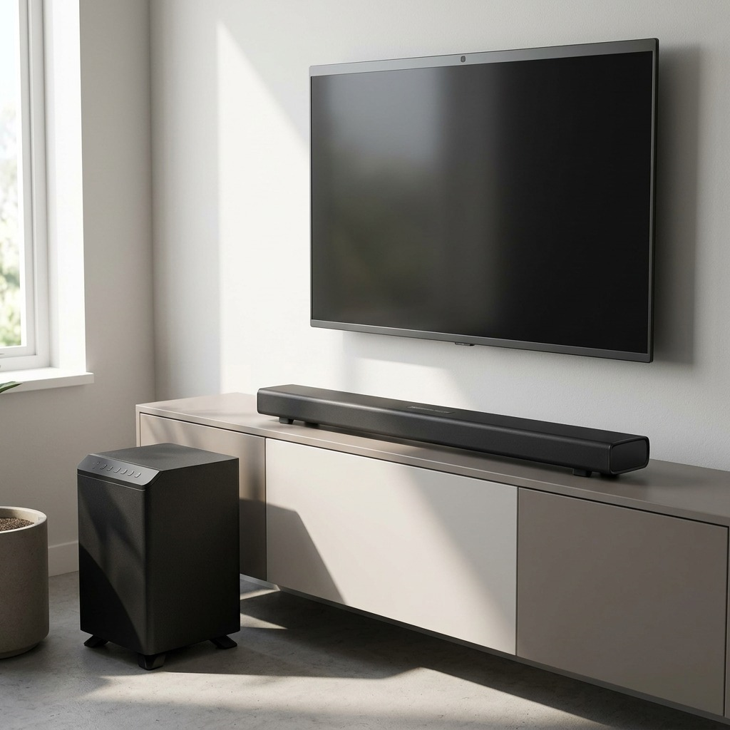 Présentation dans un salon : SHARP HT-SBW53121 (barre de son)