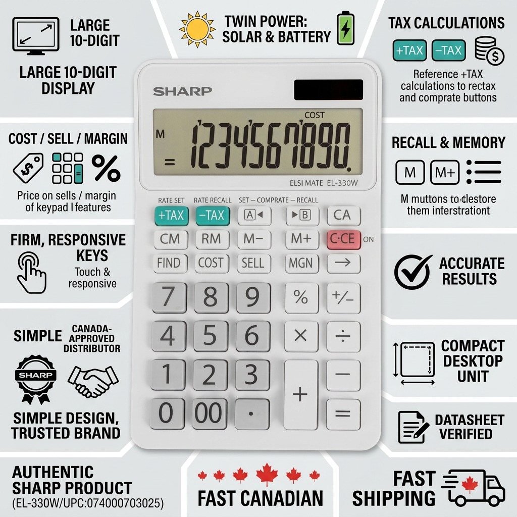 Infographie des caractéristiques : SHARP EL330W (calculatrice)