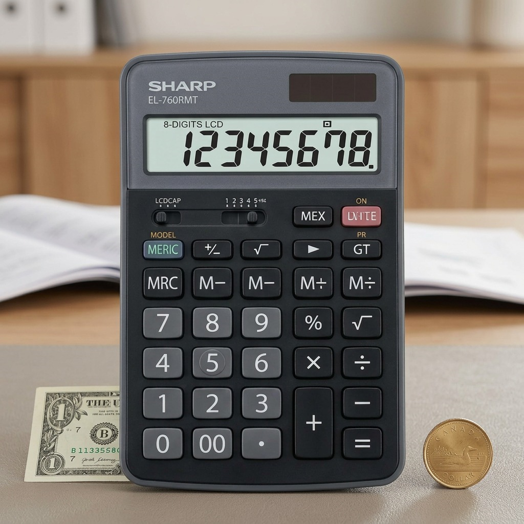 High-resolution hero shot of the Sharp EL-760RMT desktop calculator with full display showing 12345678.