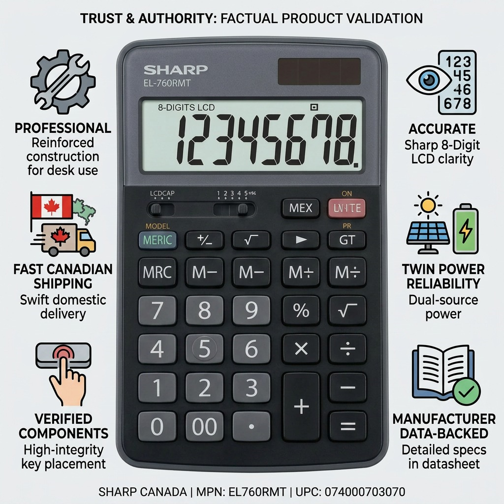 Infographie des caractéristiques : SHARP EL-760RMT (calculatrice)