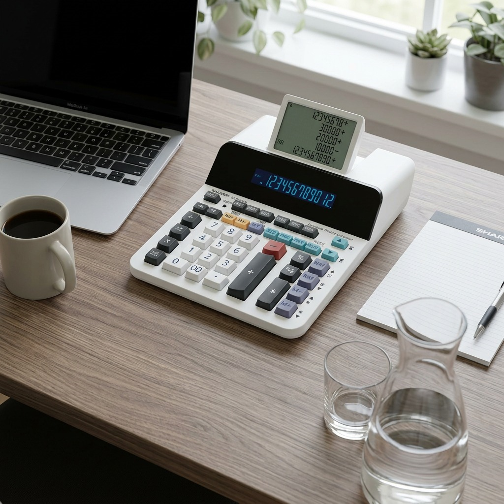 SHARP ELDP9001 Paperless Printing Calculator hero shot on pure white background.