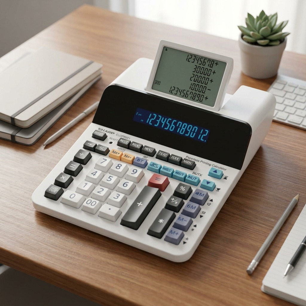 Présentation sur un bureau : SHARP ELDP9001 (calculatrice)