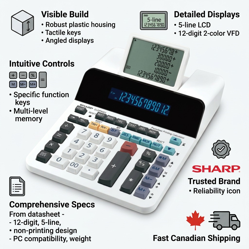 Infographie des caractéristiques : SHARP ELDP9001 (calculatrice)