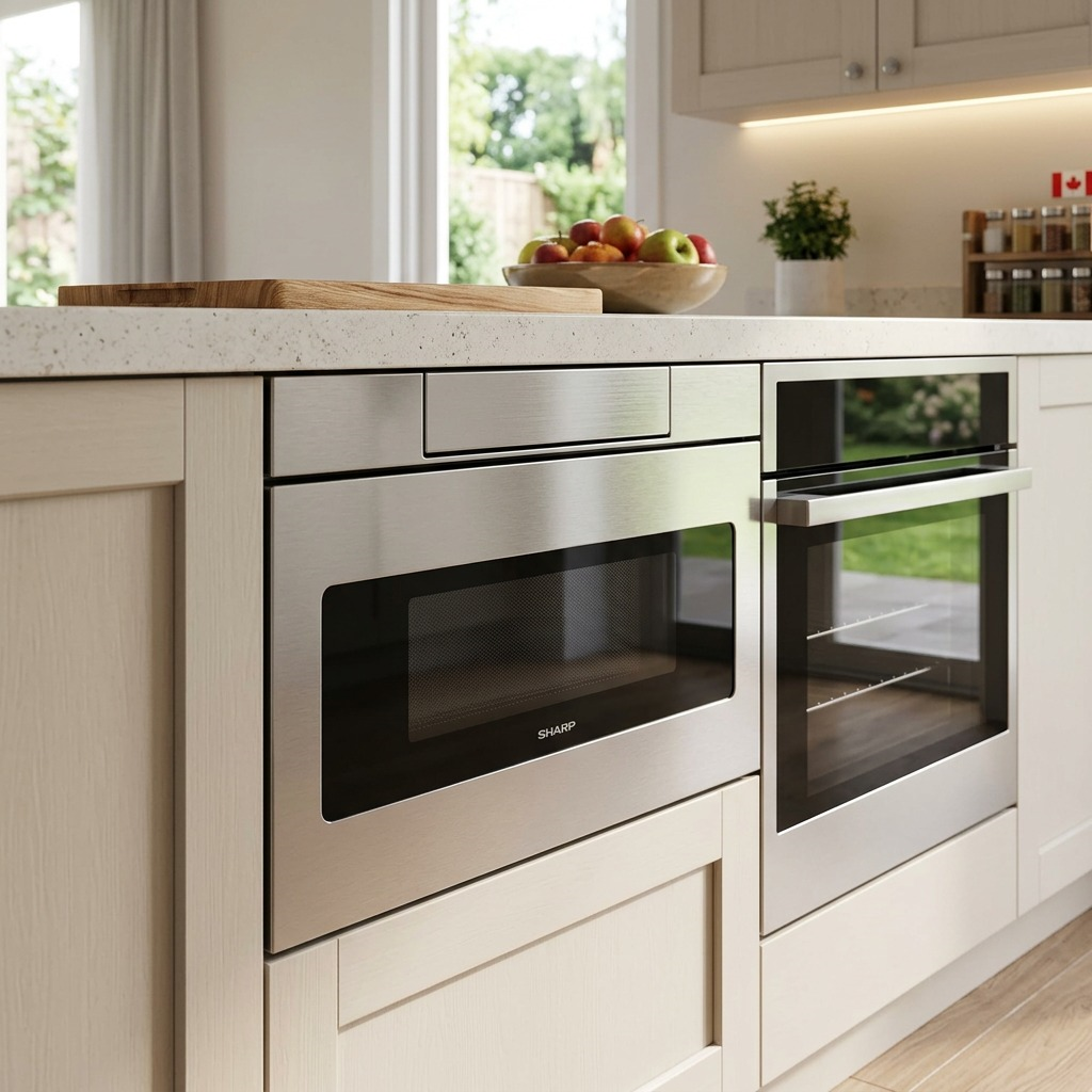 Présentation dans une cuisine : SHARP SMD2477ASC (tiroir à micro-ondes)