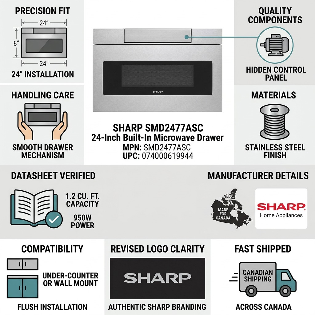 Infographie des caractéristiques : SHARP SMD2477ASC (tiroir à micro-ondes)