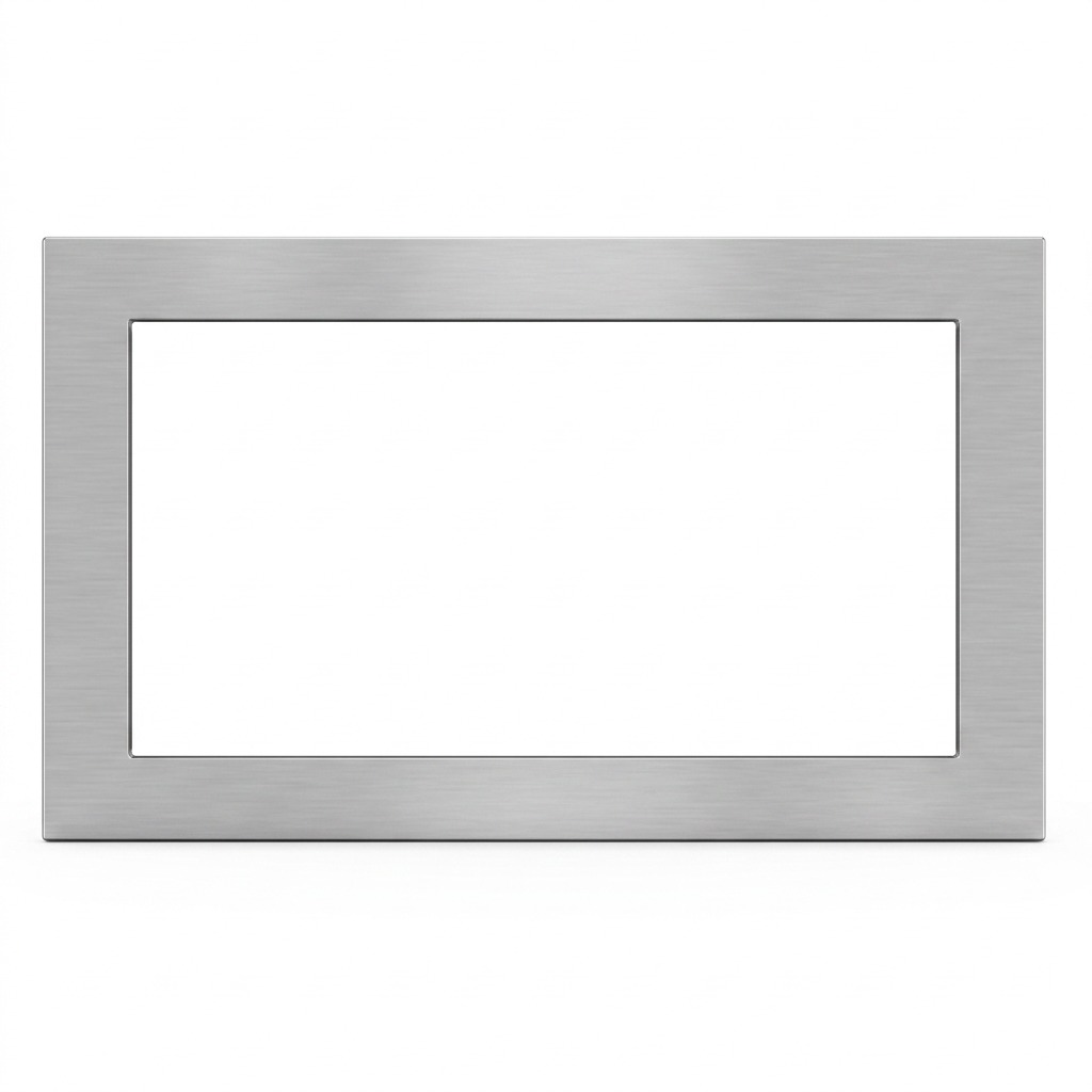 A pristine, high-resolution product shot of the Sharp Stainless Steel Microwave Trim Kit on a pure white background.