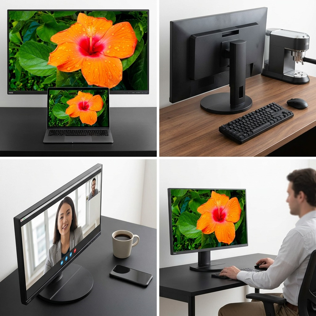Crisp, high-resolution hero shot of the SHARP/NEC E271N-BK 27-inch narrow bezel monitor on a white background.
