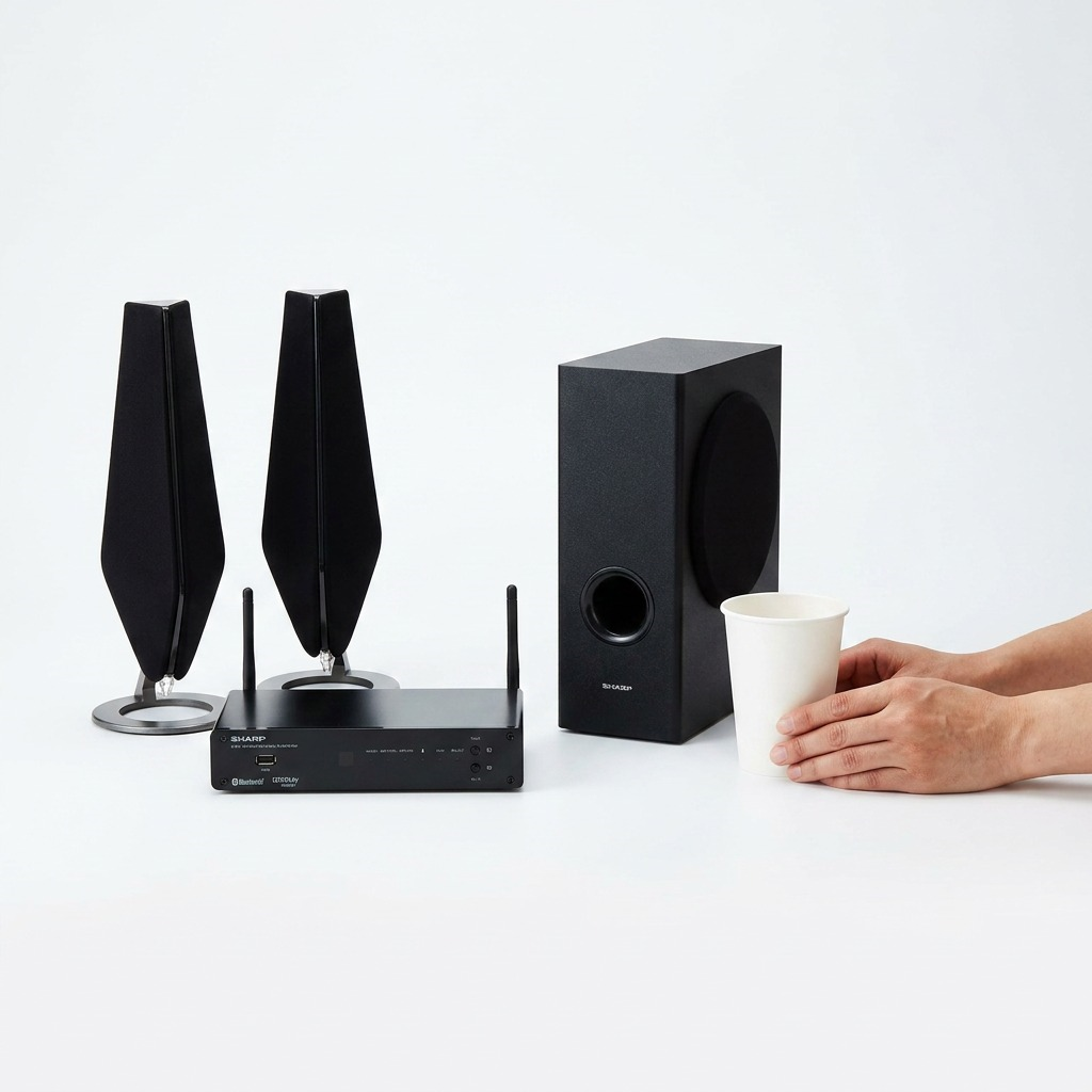 A high-resolution product shot of the Sharp HT-SPW135 2.1ch home cinema system on a white background.