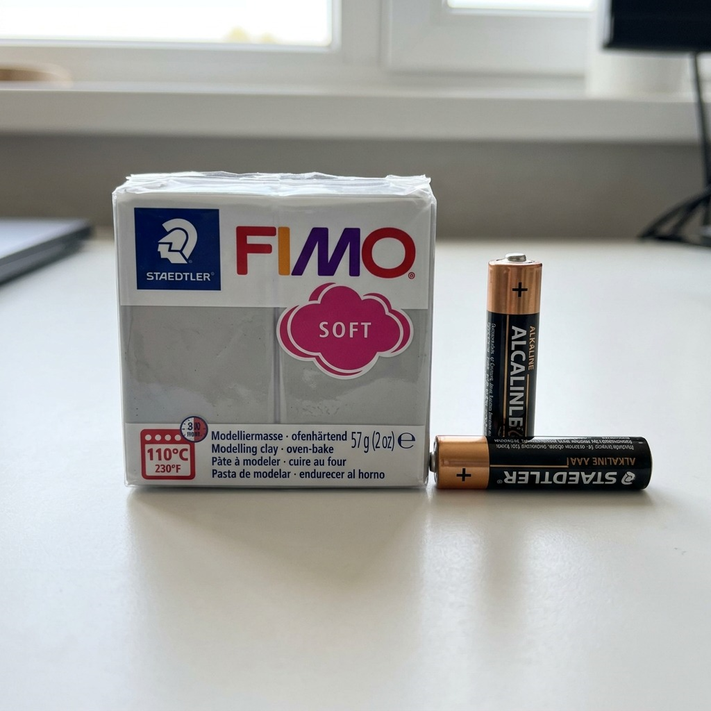 Pure hero shot of a 57g bar of STAEDTLER Fimo Soft modelling clay, Dolphin Grey color.