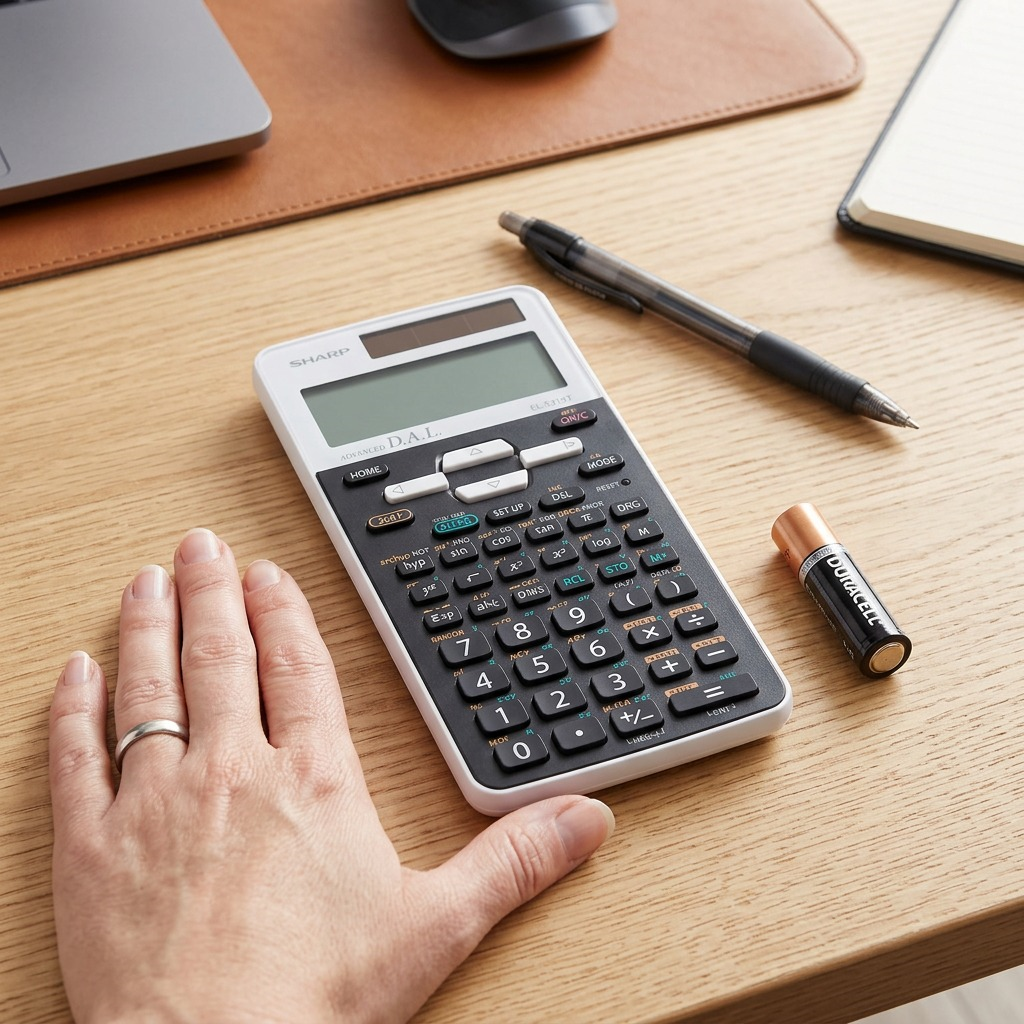 High-resolution pure white backdrop hero shot of the SHARP EL531XTWH mathematical scientific calculator.