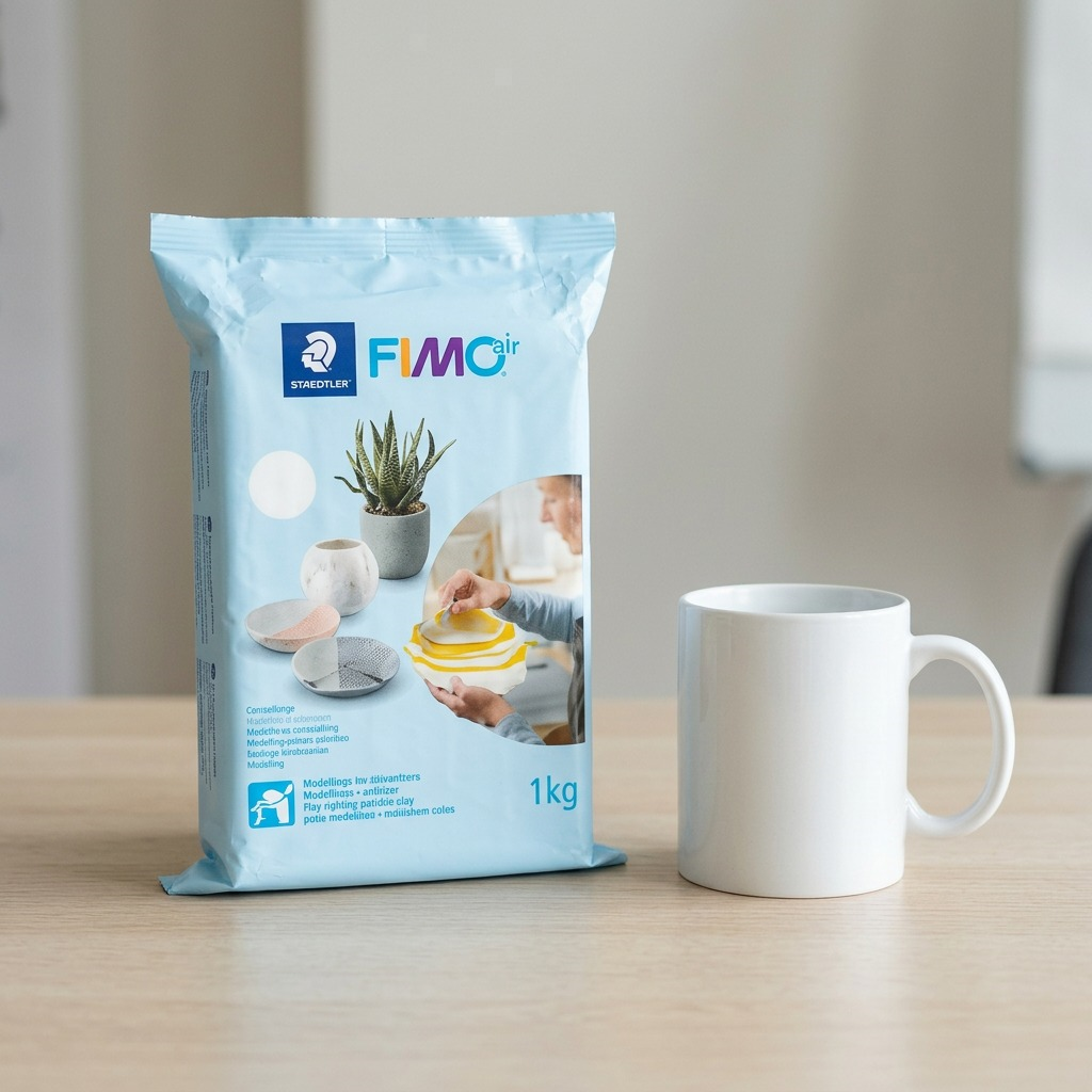A crisp hero shot of STAEDTLER Fimoair 8101-0 1kg White modelling clay in its exact packaging, centered on a pure white background.