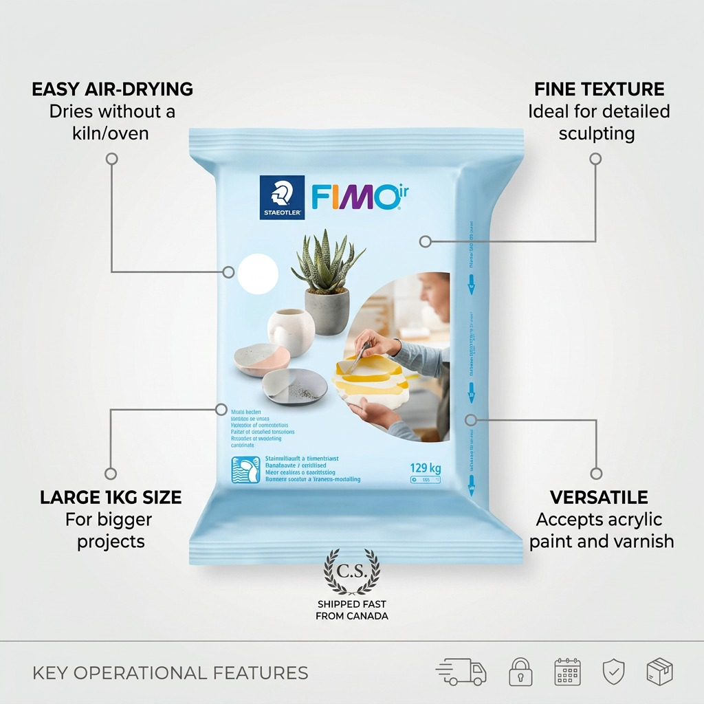 FIMOair – Pâte blanche 1 kg, réf. 8101-0 — caractéristiques illustrées