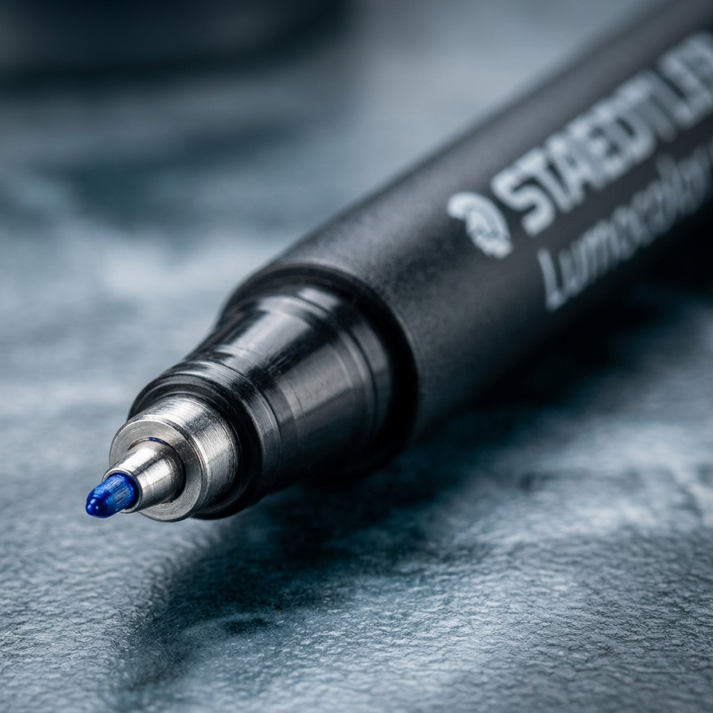 STAEDTLER Lumocolor – Marqueur permanent superfin bleu, réf. 313-3-10 — gros plan des détails