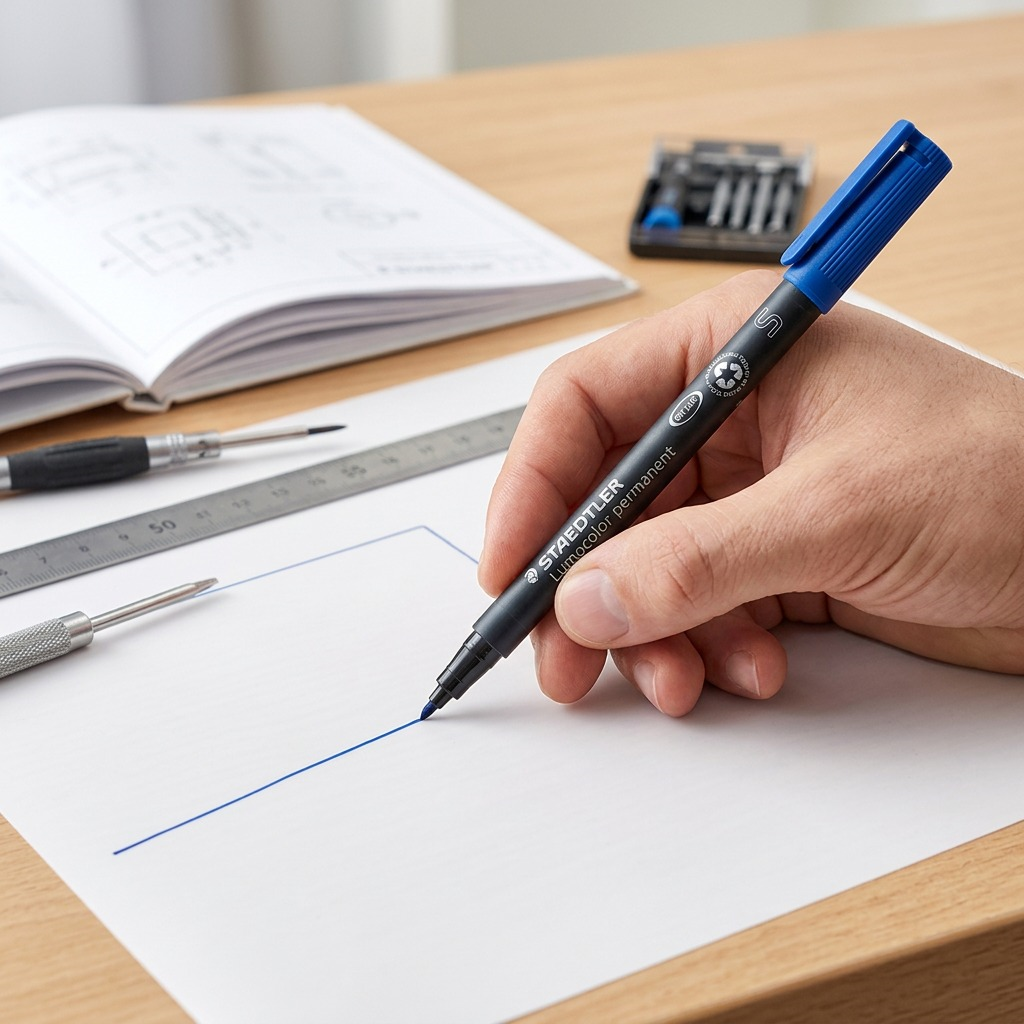 STAEDTLER Lumocolor – Marqueur permanent superfin bleu, réf. 313-3-10 — gros plan des détails