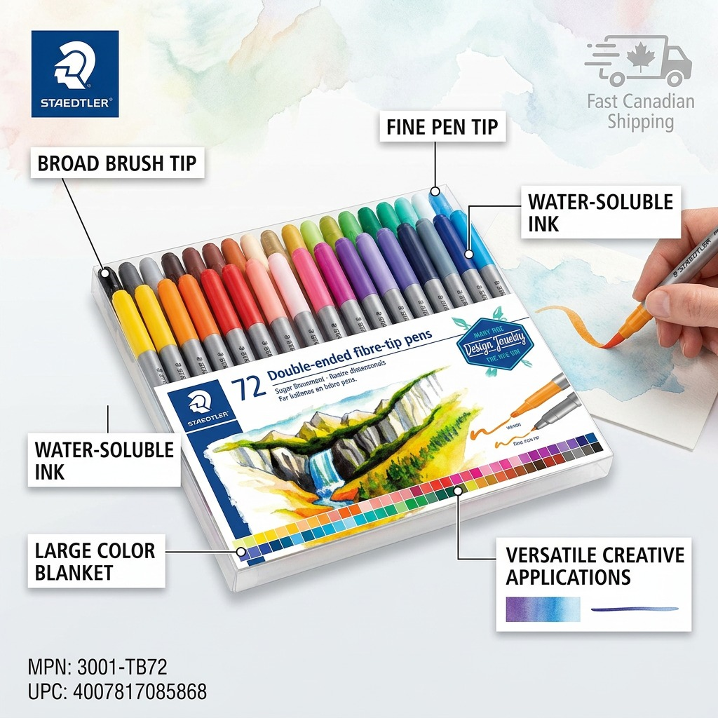 STAEDTLER 72 marqueurs aquarellables, réf. 3001-TB72 — gros plan des détails