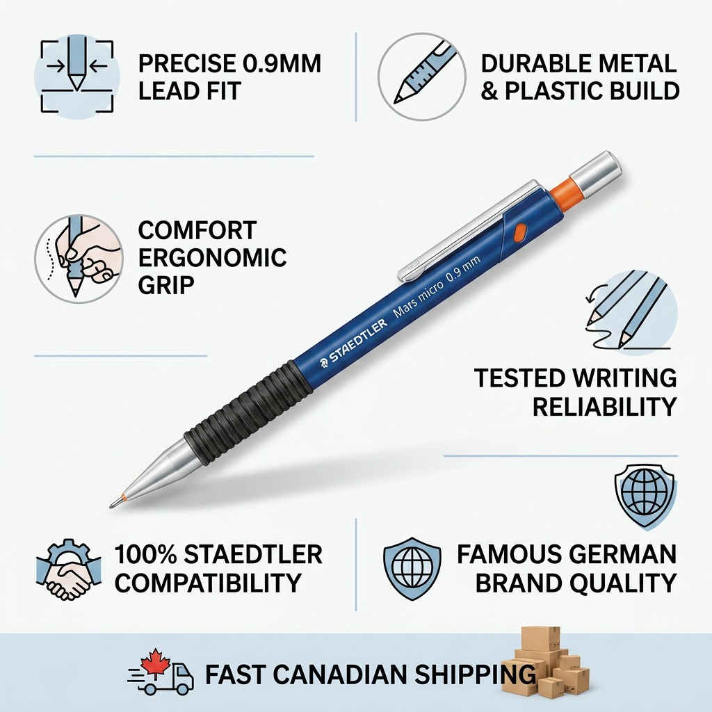 STAEDTLER Mars micro – Porte-mine 0,9 mm, réf. 775-09-03 — caractéristiques illustrées