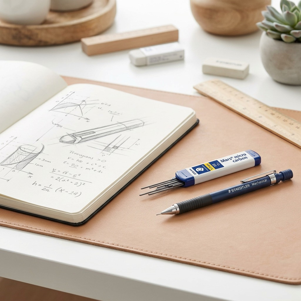 STAEDTLER Mars micro – 12 mines 0,3 mm HB, réf. 250-03-HB-02 — présentation en utilisation