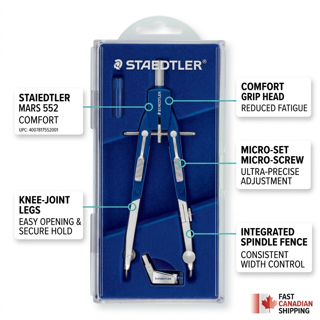 STAEDTLER Mars 552 Comfort – Compas, réf. 552-01-03 — caractéristiques illustrées