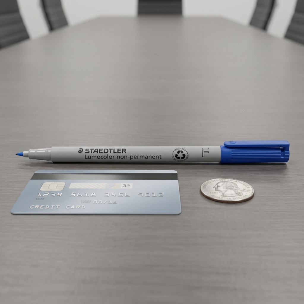 A high-resolution ecommerce hero shot of a single blue STAEDTLER Lumocolor non-permanent marker.
