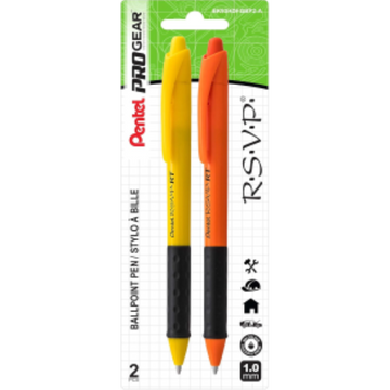 RSVP Safety Colour Barrel Ballpoint Pen Retractable, Black Ink, 2PC Pack