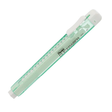 Pentel CLIC ERASER – Gomme rectangulaire rétractable, corps transparent vert – photo du produit Pentel