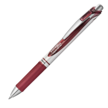EnerGel – Retractable gel pen, 0.7 mm metal tip, burgundy ink