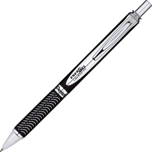 EnerGel Alloy – Retractable liquid gel pen, 0.7 mm metal tip, black barrel, black ink