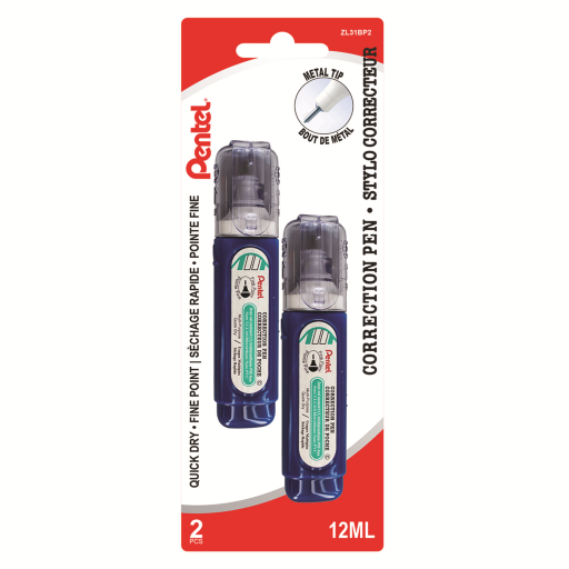 Fine point correction pen 12 ml – White correction ink, 2-pack