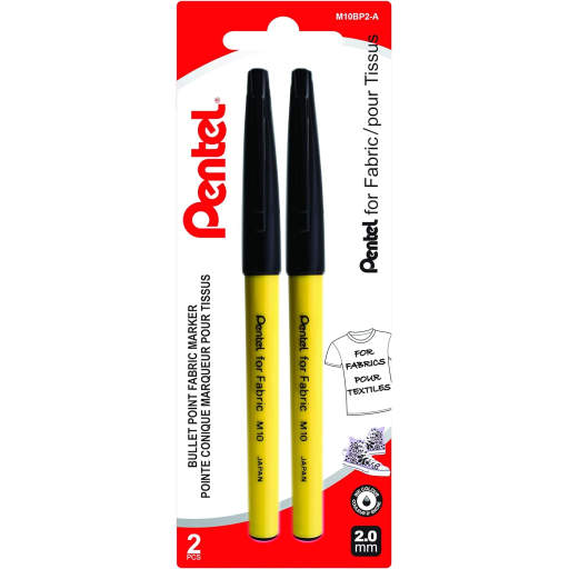 2.0 mm permanent fabric markers – Black ink, pack of 2