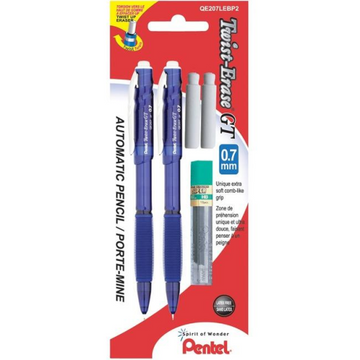 Twist-Erase GT Retractable Mechanical Pencils, (0.7mm) Assorted Colors, 2PC Pack with Leads and Refill Eraser