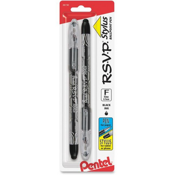 RSVP Stylus Ballpoint Pen, (0.7mm), Black Ink, 2PC Pack