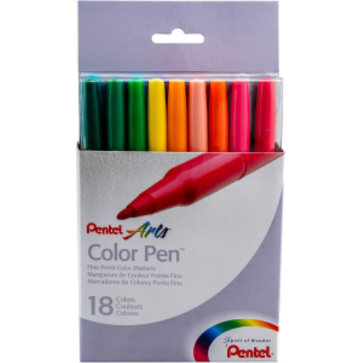 Pentel Arts Color Pen – Set of 18 colors, 2.0 mm tip