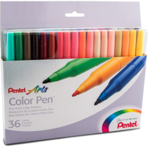 Pentel Arts Colour Pen – Ensemble de 36 couleurs, pointe 2,0 mm – photo du produit Pentel
