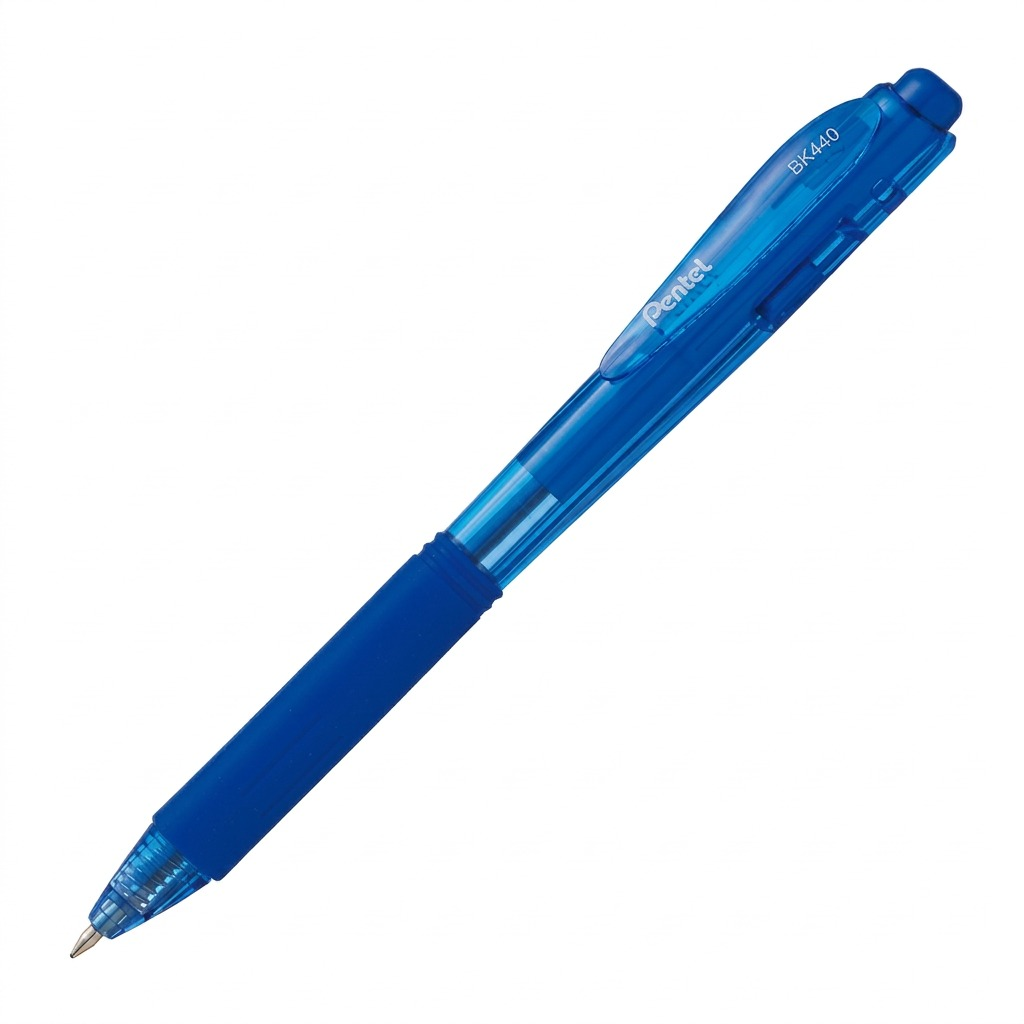 Pentel Wow! retractable ballpoint pen in translucent blue with triangular ergonomic grip.