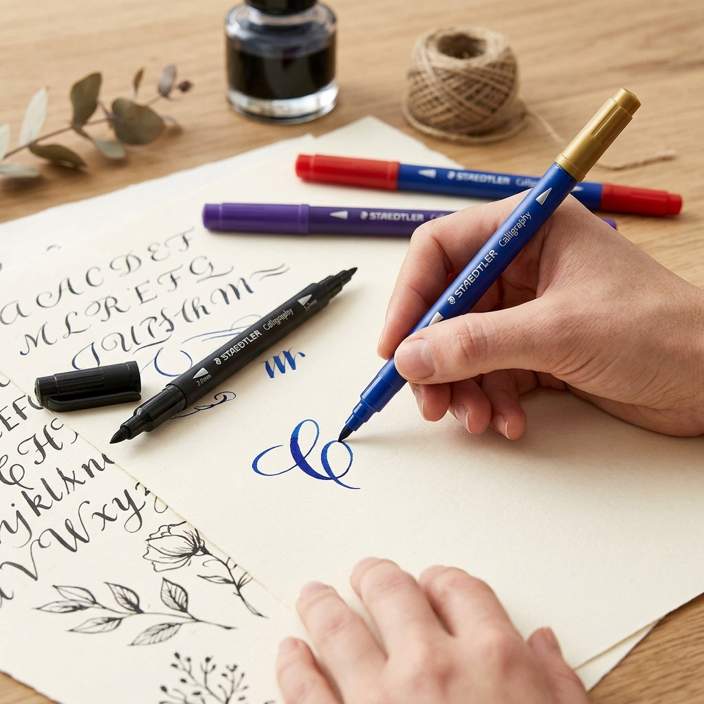 STAEDTLER Calligraph Duo – 12 marqueurs à double pointe, réf. 3005TB12A6 — gros plan des détails