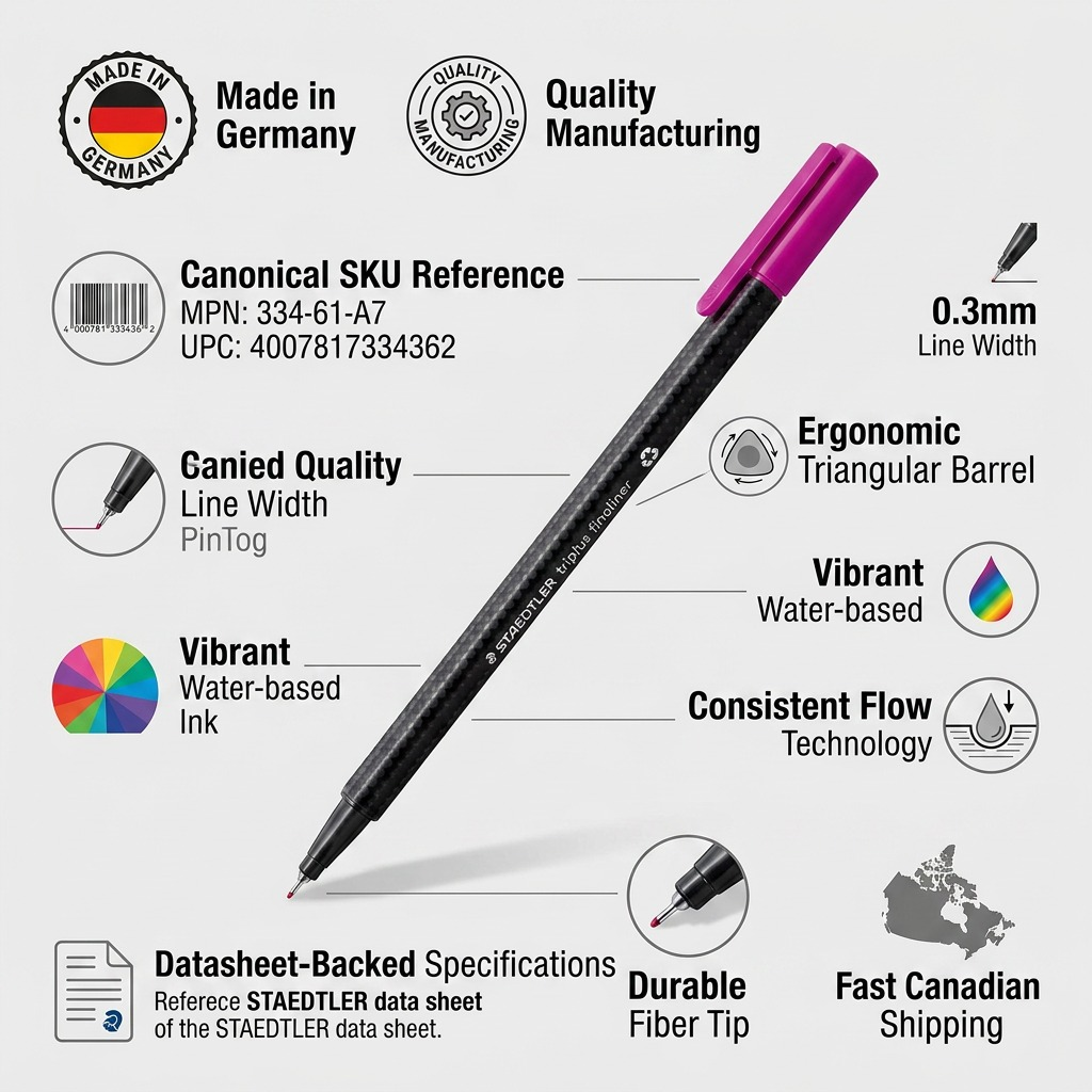STAEDTLER triplus fineliner – Fineliner 0,3 mm violet, réf. 334-61-A7 — caractéristiques illustrées