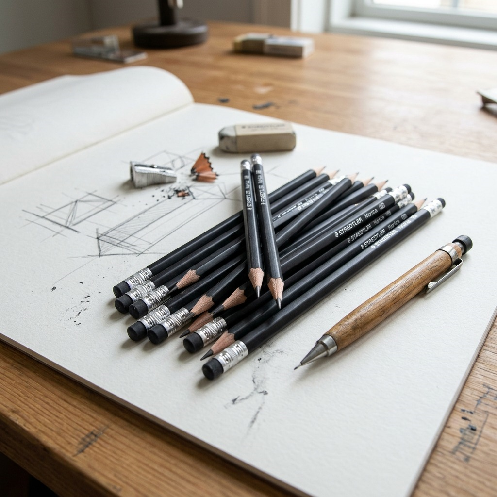 STAEDTLER Norica – 24 crayons graphite HB noirs, réf. 13249-CB2411 — présentation en utilisation