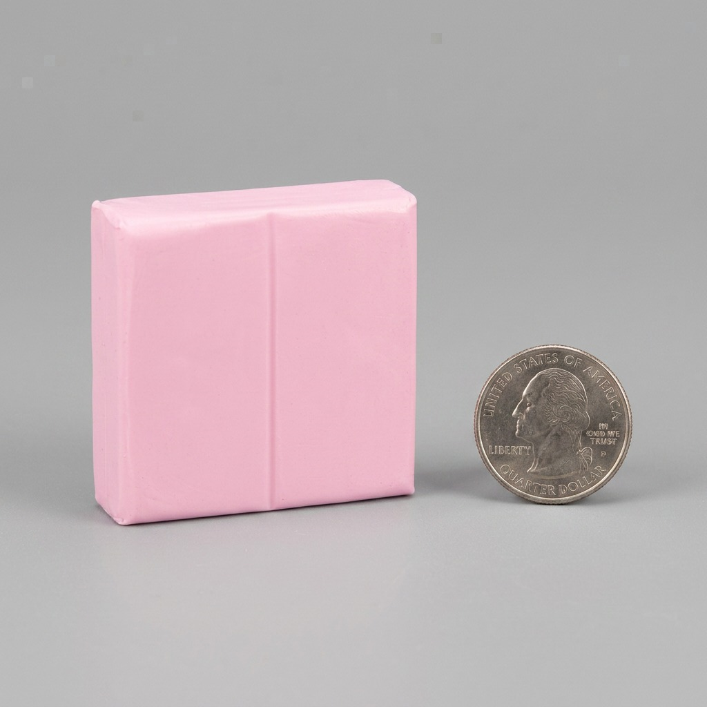 A high-resolution, centered photograph of Staedtler FIMO Soft Light Pink modelling clay (57g), in its clear plastic packaging, on a pure white background.