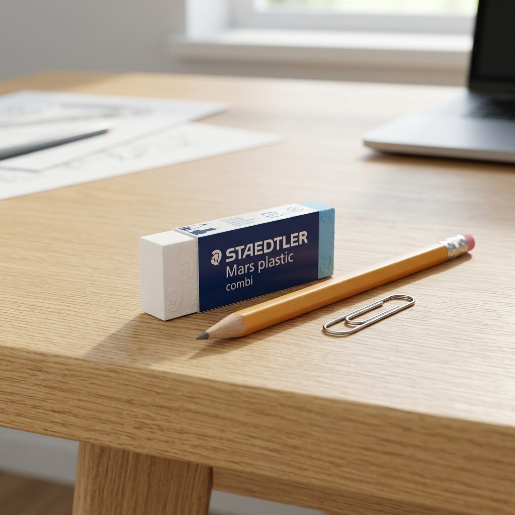High-resolution hero shot of the STAEDTLER Mars plastic combi eraser, centered against a pure white background.