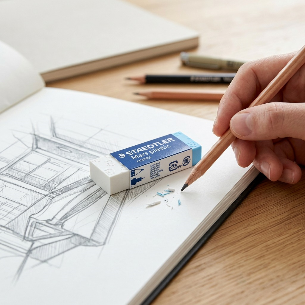 STAEDTLER Mars plastic combi – Gomme combinée, réf. 526-508-02 — vue en utilisation