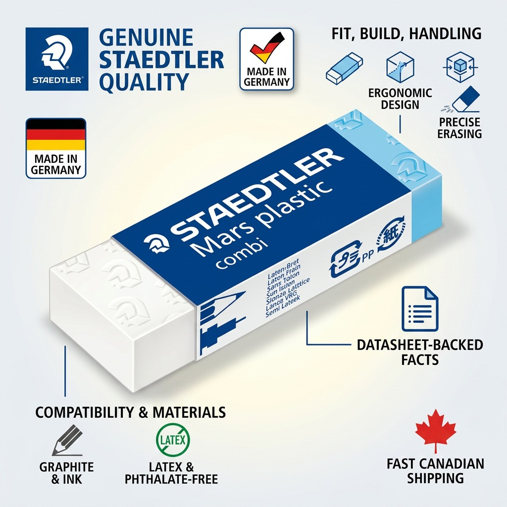 STAEDTLER Mars plastic combi – Gomme combinée, réf. 526-508-02 — caractéristiques illustrées