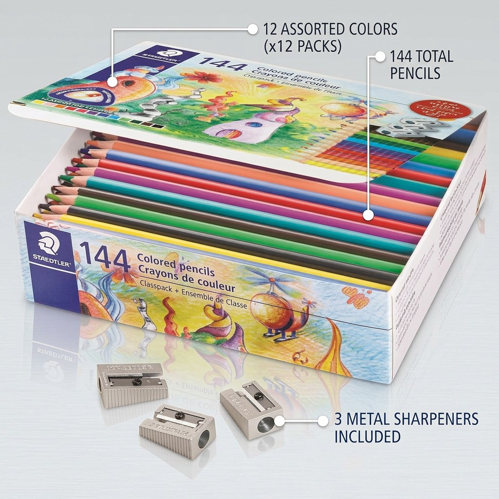 STAEDTLER 144 crayons couleur avec 3 taille-crayons, réf. 177-C144A6 — vue du produit 6