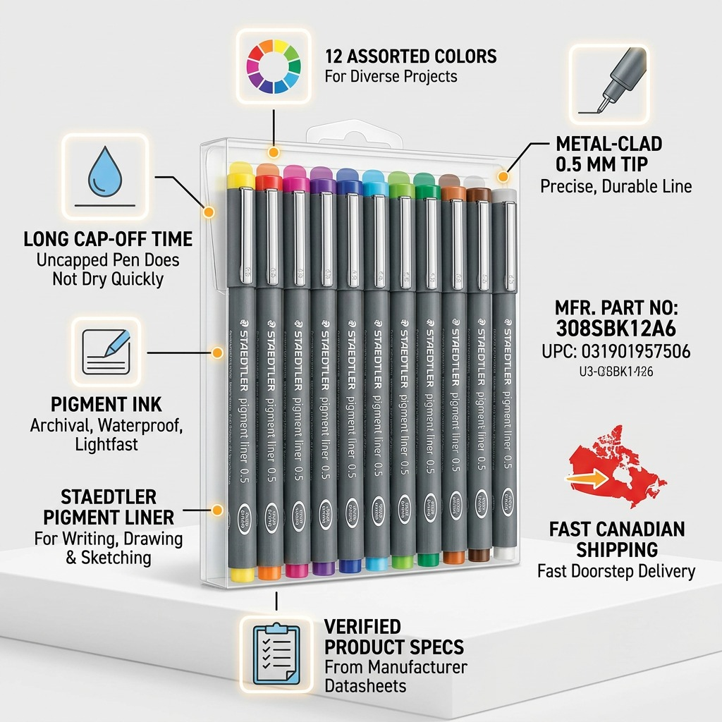 STAEDTLER Pigment Liner – fineliners 0,5 mm, couleurs assorties, réf. 308SBK12A6 — vue du produit 8