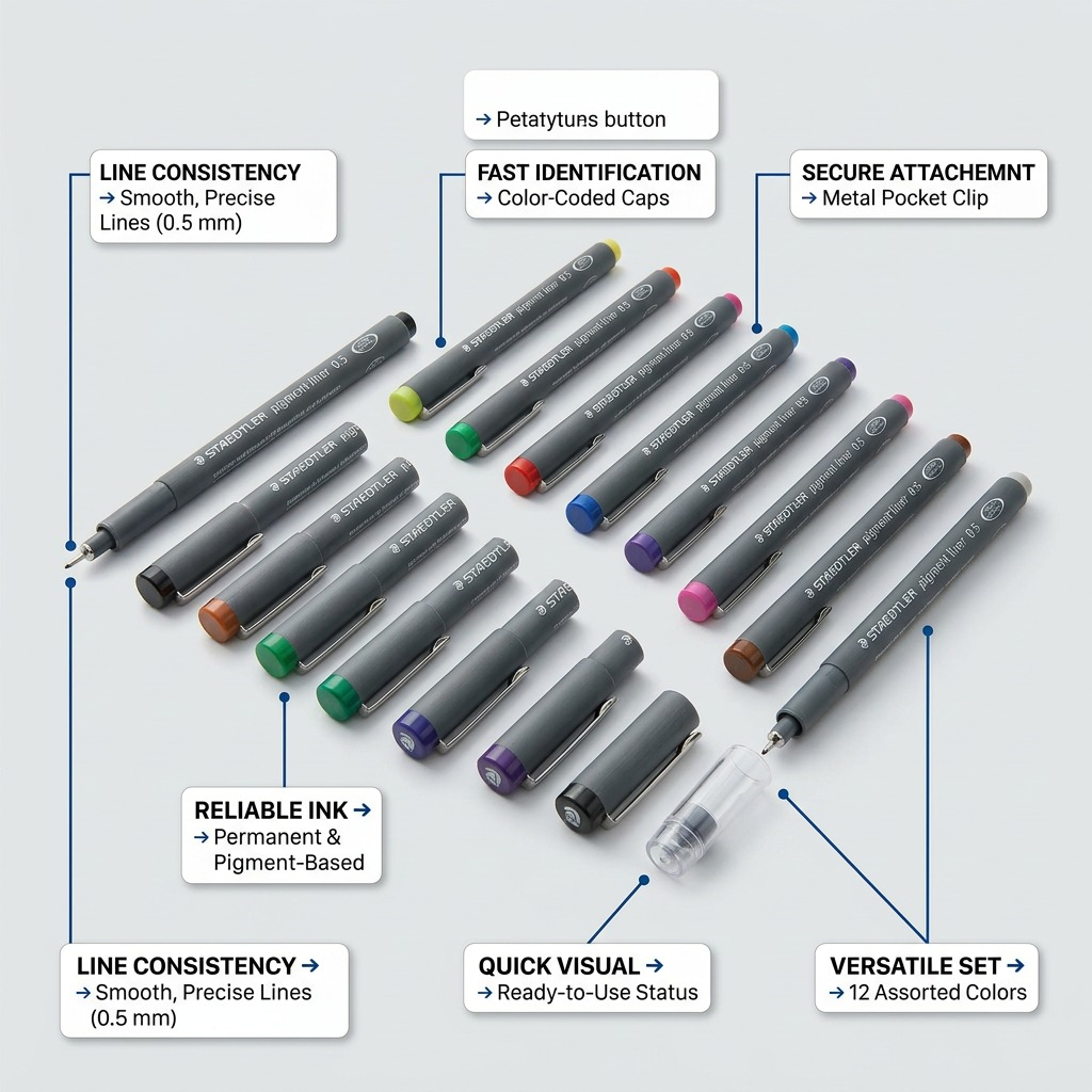 STAEDTLER Pigment Liner – fineliners 0,5 mm, couleurs assorties, réf. 308SBK12A6 — vue du produit 6