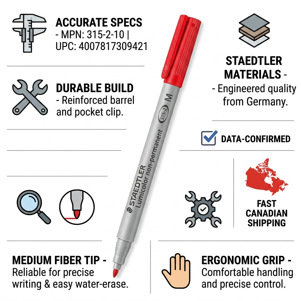 STAEDTLER Lumocolor – Marqueur rouge non permanent moyen, réf. 315-2-10 — vue du produit 8