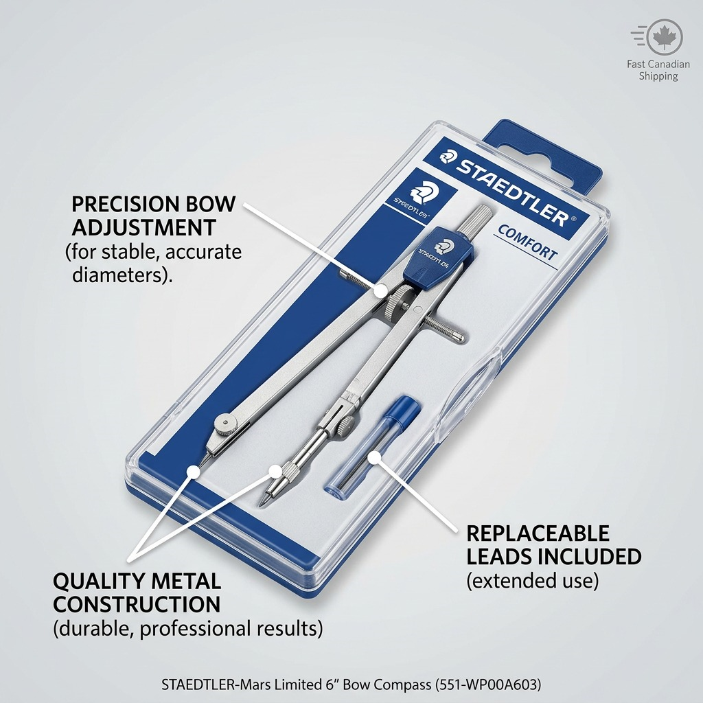 STAEDTLER – Compas 6 po avec mine, réf. 551-WP00A603 — caractéristiques illustrées