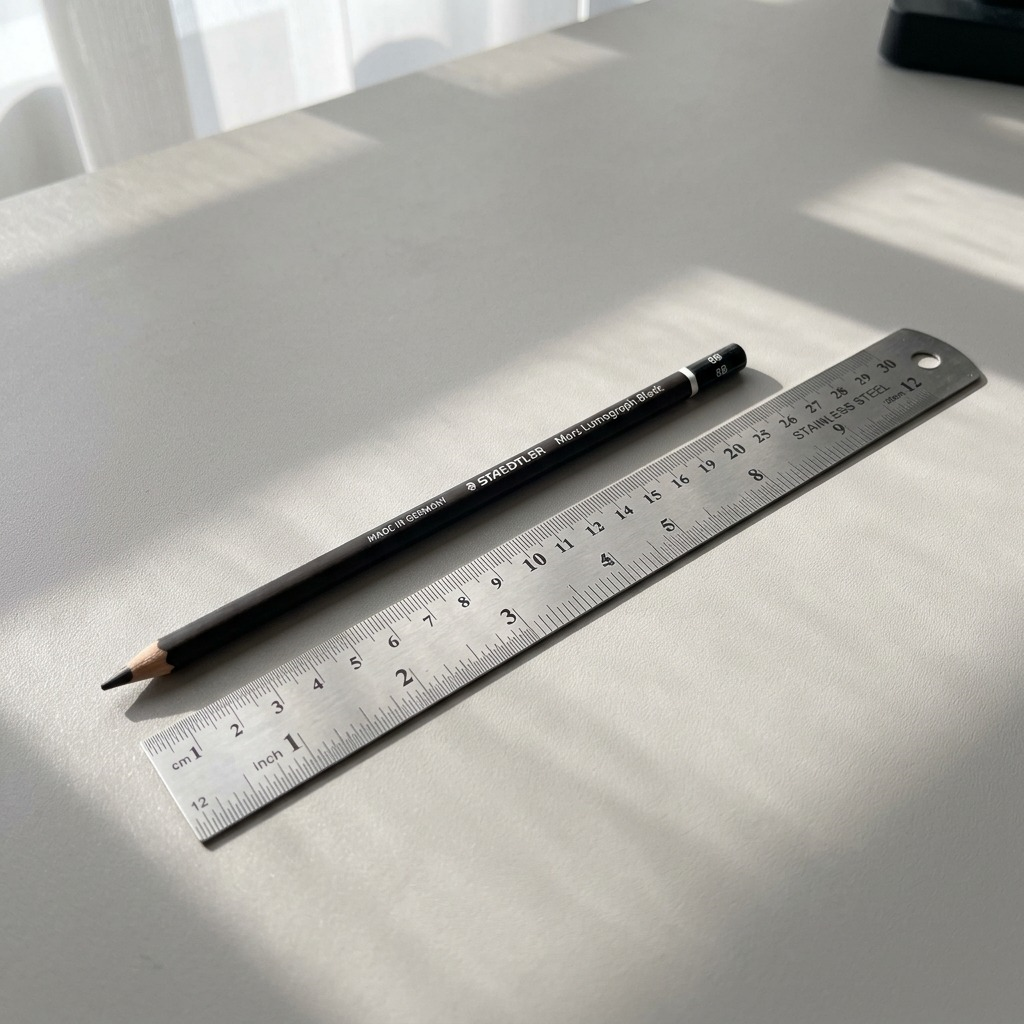 A high-resolution, centered image of a single black Staedtler Mars Lumograph pencil, Grade 8B, on a pure white background.