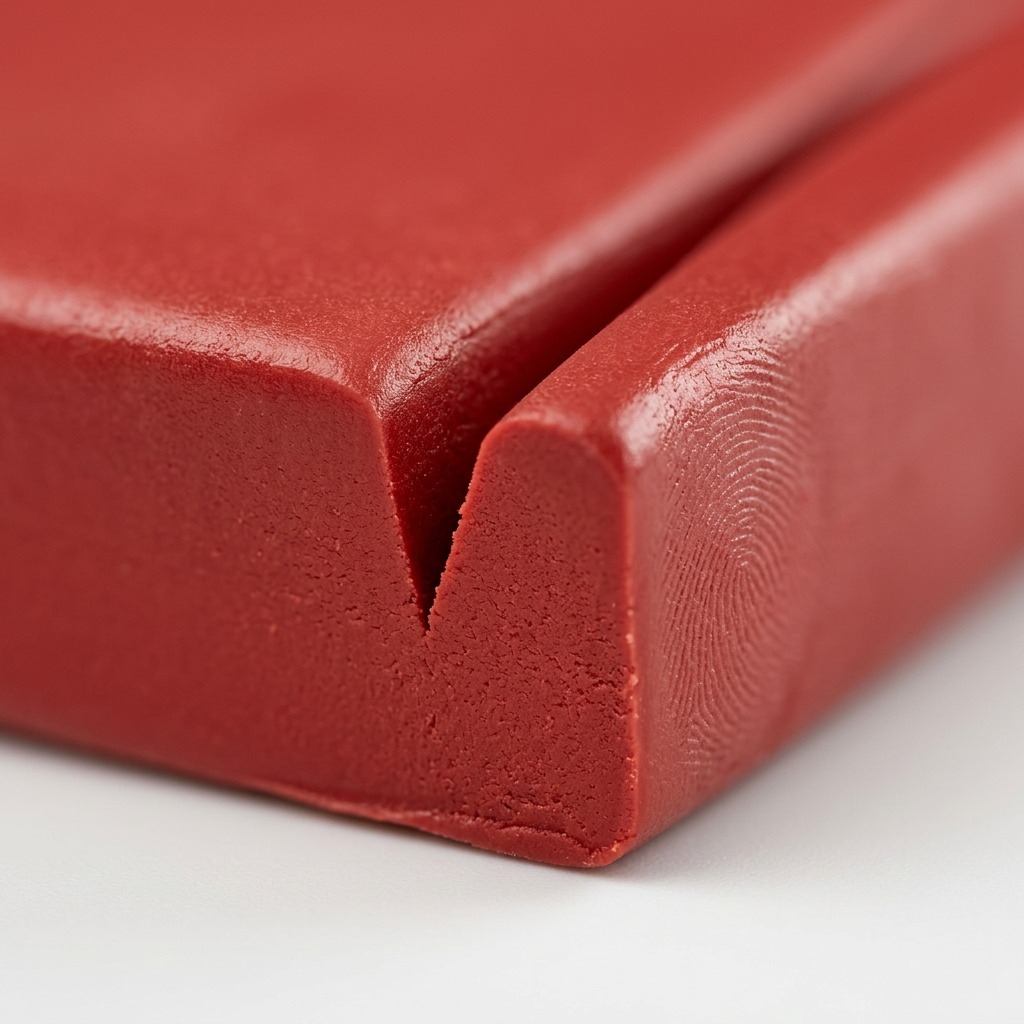 Pure high-resolution hero shot: front view of STAEDTLER Fimo Soft modelling clay, 57g bar in Indian Red.