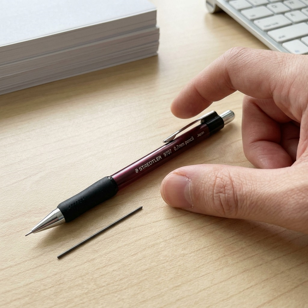A high-resolution product shot of the STAEDTLER 9707S mechanical pencil centered on a white background.